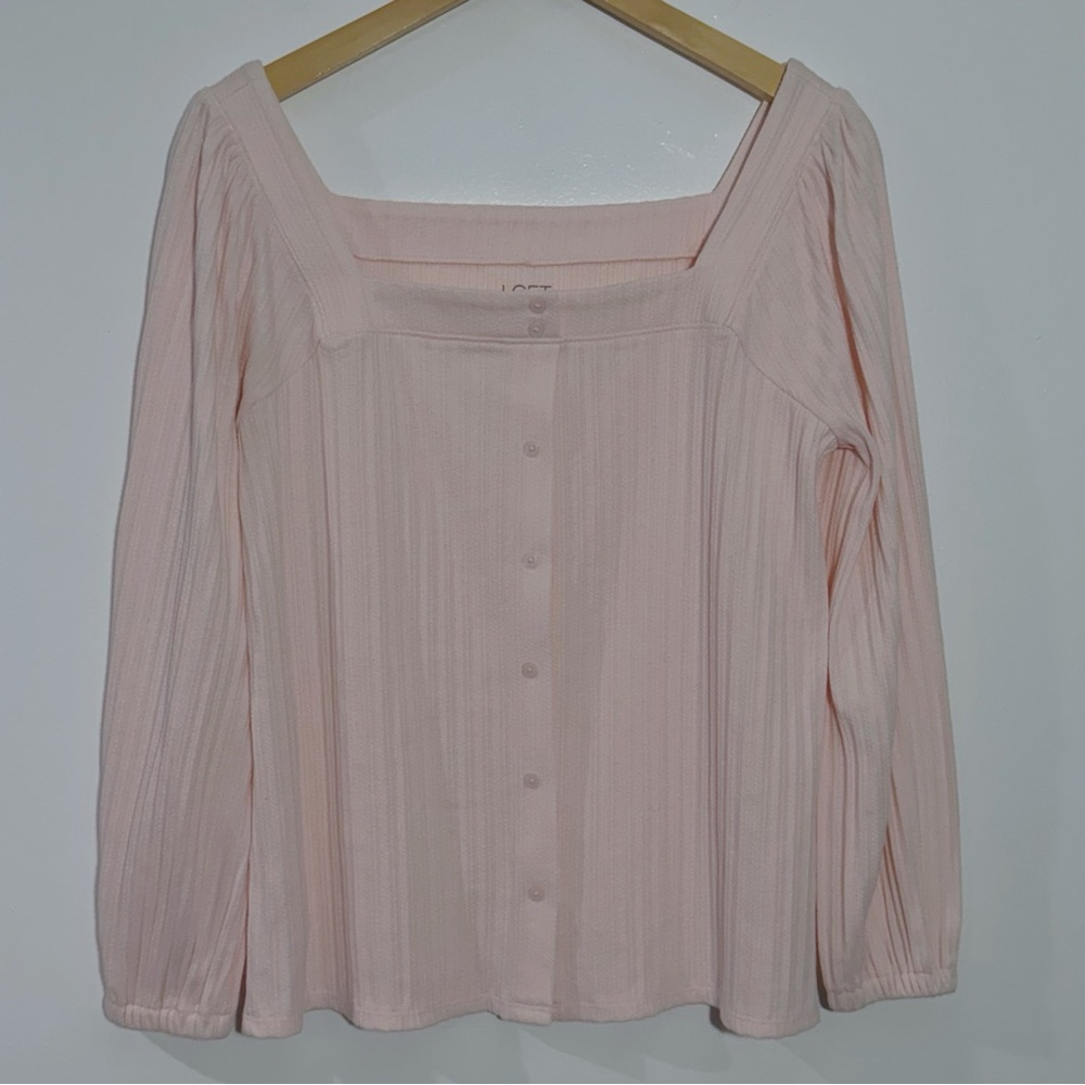 New Loft Oversized Square Neck Pink Top Long Sleeve Small Spring Minimalist‎